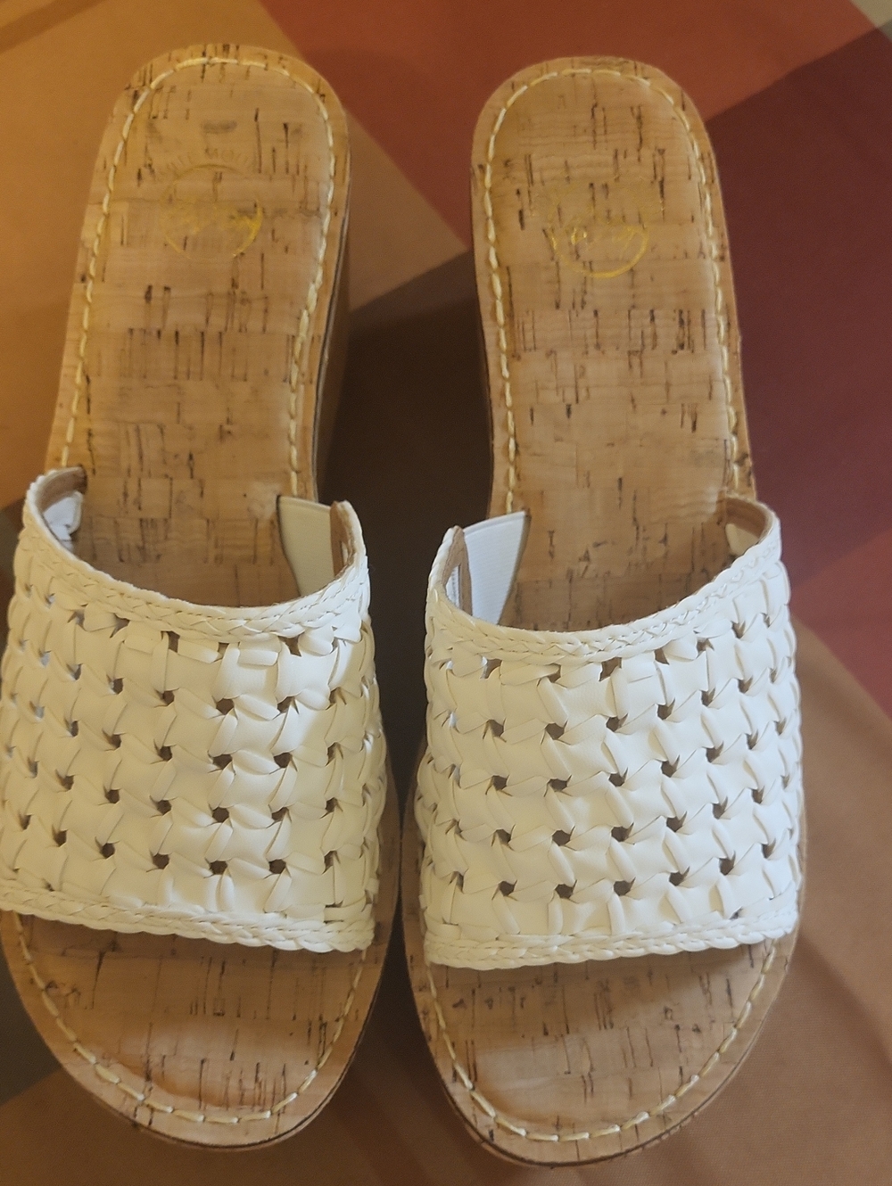 White Mountain 3" Heels White Woven Slide Clogs Size 10